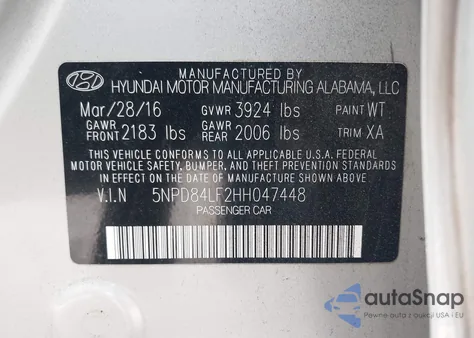 2017 Hyundai Elantra Se z USA, uszkodzony, nr VIN 5NPD84LF2HH047448